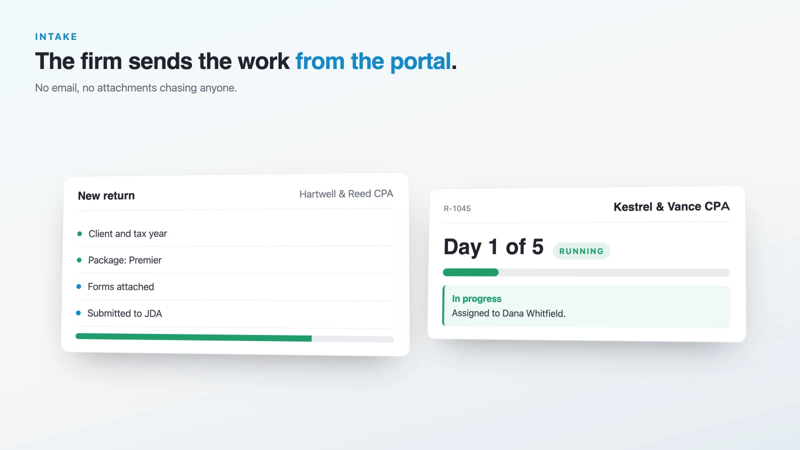 A CPA firm submits a new tax return from its own workspace in the portal