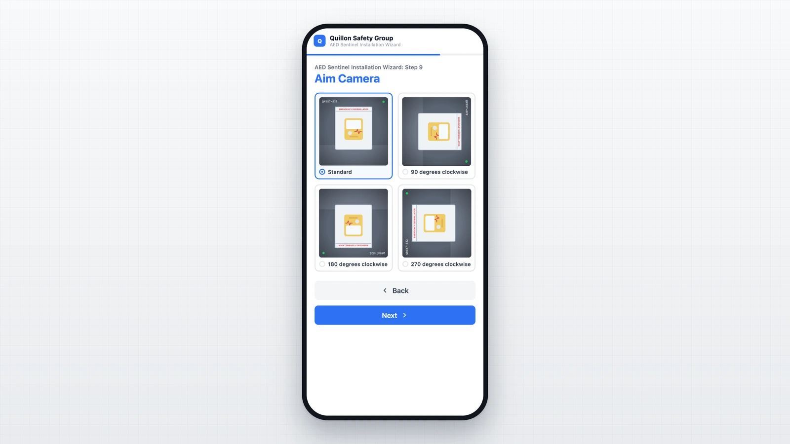 Aim camera step with the four image orientations