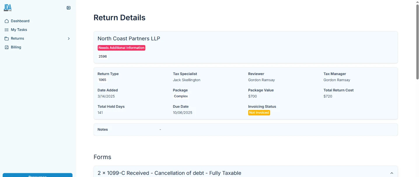 Accounting portal & returns tracker